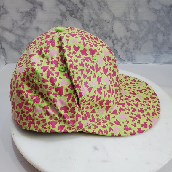 DISNEY Parks‎ Baseball Cap Green Pink Hearts Mickey Mouse Adult Size Stretch Fit - Picture 8 of 8
